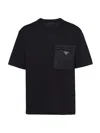 Prada Mens Black Re-nylon Logo-plaque Cotton-jersey T-shirt Xxl In Black