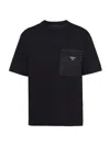 Prada Mens Black Re-nylon Logo-plaque Cotton-jersey T-shirt Xxl In Black