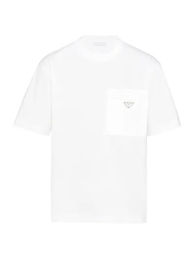 Prada Cotton And Re-nylon Pocket T-shirt In White