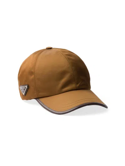 Prada Men's Re-nylon And Leather Baseball Cap In Brown