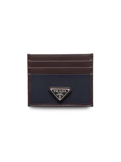 Prada Men's Re-nylon And Leather Card Holder In Blue