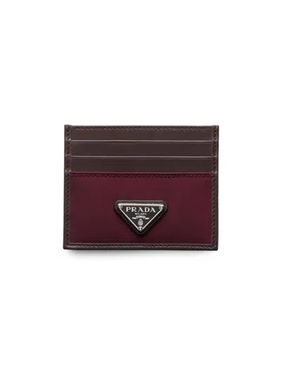 Prada Men's Re-nylon And Leather Card Holder In Red