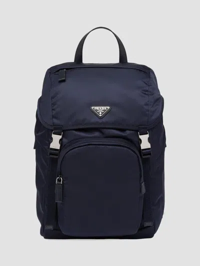Prada Men's Re-nylon And Saffiano Leather Backpack In Blue