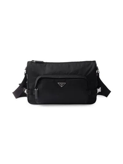 Prada Men's Re-nylon And Saffiano Leather Shoulder Bag In Black