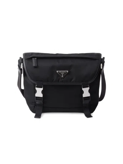 Prada Men's Re-nylon And Saffiano Leather Shoulder Bag In Black