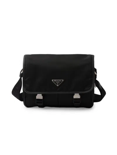 Prada Men's Re-nylon And Saffiano Leather Shoulder Bag In Black