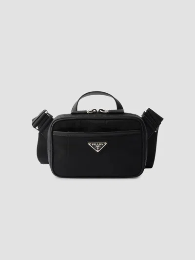 Prada Men's Re-nylon And Saffiano Leather Shoulder Bag In Black