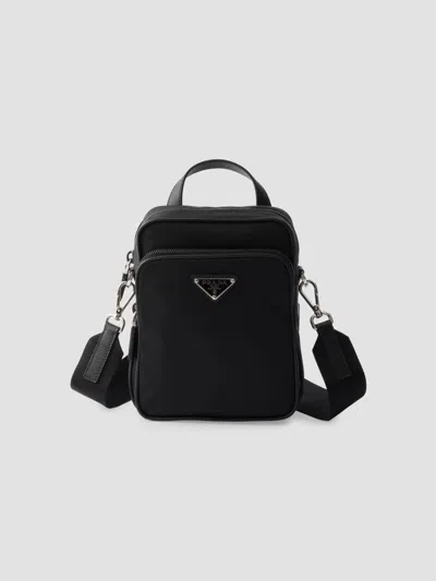 Prada Men's Re-nylon And Saffiano Leather Shoulder Bag In Black