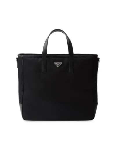 Prada Men's Re-nylon And Saffiano Leather Tote Bag In Black