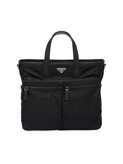 Prada Recycled Nylon And Leather Top Handle Bag In Black