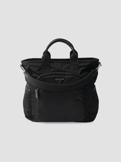 Prada Men's Re-nylon And Saffiano Leather Tote Bag In Black