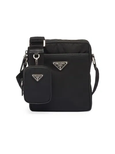 Prada Men's Re-nylon And Saffiano Shoulder Bag In Black