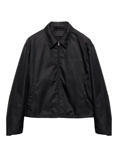 Prada Mens Black Re-nylon Triangle-logo Woven Jacket