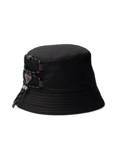 Prada Renylon Bucket Hat Stitched Brim Design In Black