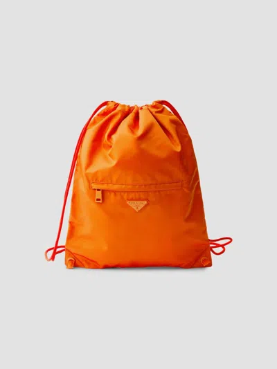 Prada Men's Re-nylon Drawstring Backpack In Orange