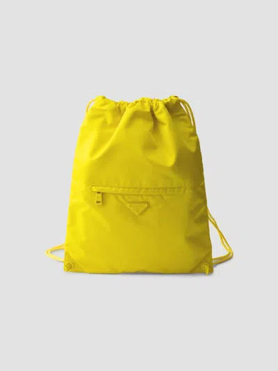 Prada Men's Re-nylon Drawstring Backpack In Yellow
