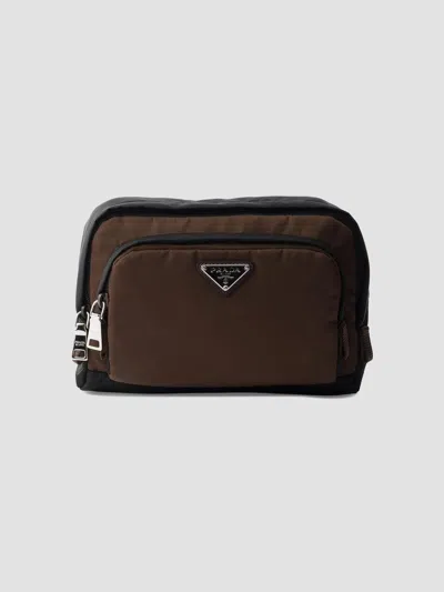 Prada Men's Re-nylon Pouch In Brown