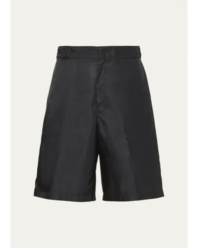 Prada Men's Re-nylon Printed Bermuda Shorts In Nero