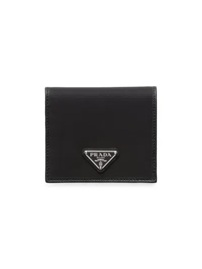 Prada Black Wallet With Classic Fold-over Design And Logo Plaque