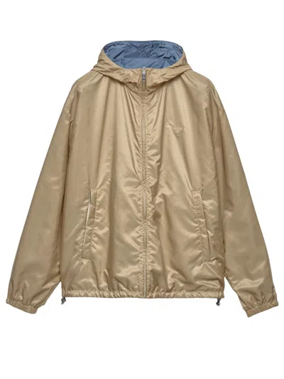Prada Mens Brown Reversible Re-nylon Hooded Shell Jacket Xl In Neutral