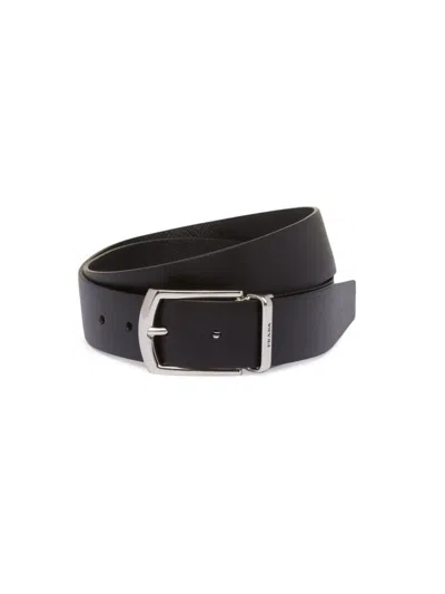 Prada Men's Reversible Saffiano And Leather Belt In Black