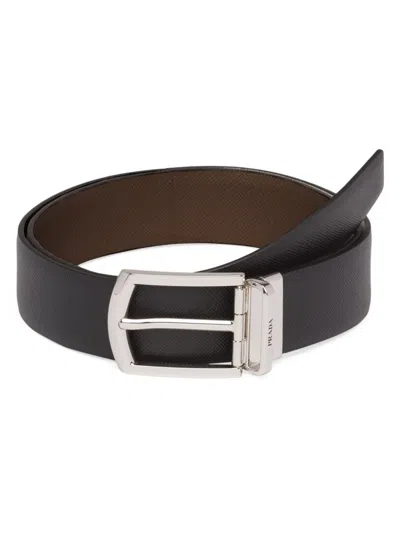 Prada Men's Reversible Saffiano Leather Belt In Gray