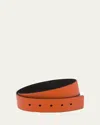 Prada Men's Reversible Saffiano Leather Belt Strap In Papaya/nero