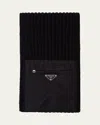 Prada Men's Ribbed Wool Scarf With Nylon Pocket In F0002 Nero