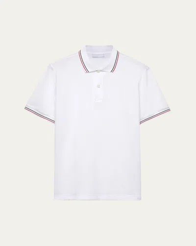 PRADA MEN'S RICAMO TIPPED PIQUE POLO SHIRT