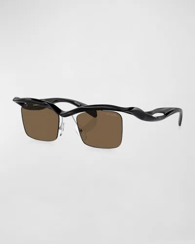 Prada Men's Rimless Plastic Square Sunglasses In Black