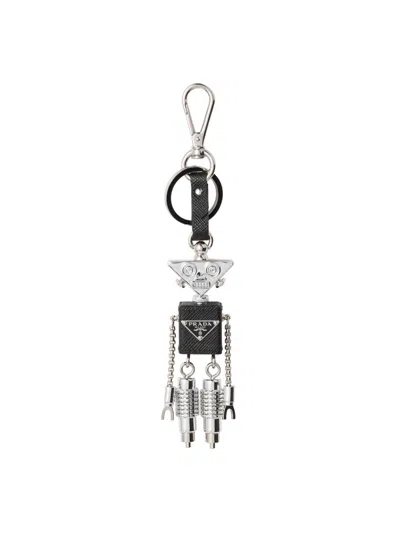 Prada Men's Robot Saffiano Leather Keychain Charm In Black