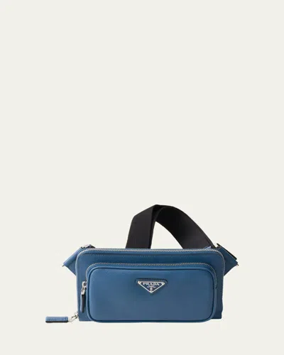 Prada Men's Saffiano Belt Bag In Avio N