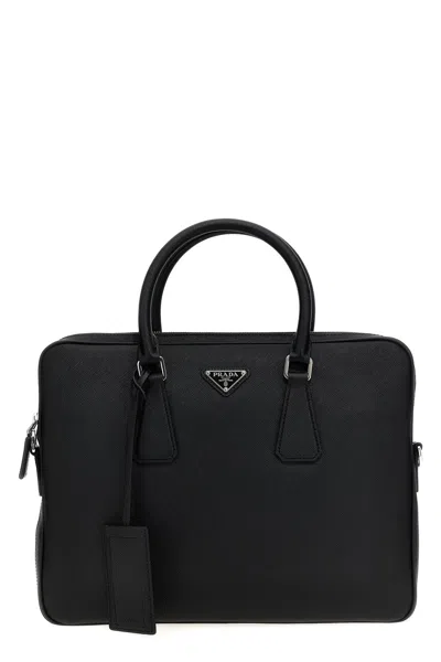 Prada Men Saffiano Handbag In Black