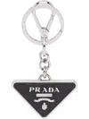 Prada Men Saffiano Leather And Metal Keychain