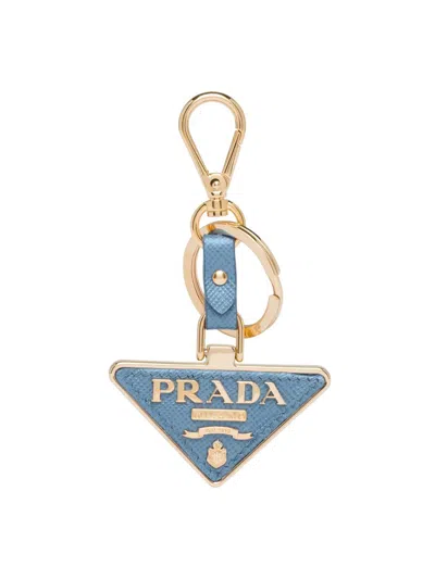 Prada Men's Saffiano Leather And Metal Keychain In Orange