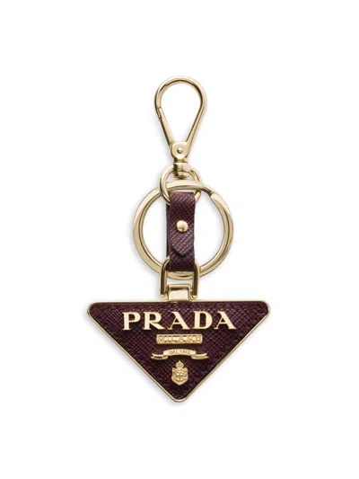 Prada Men's Saffiano Leather And Metal Keychain In Burgundy