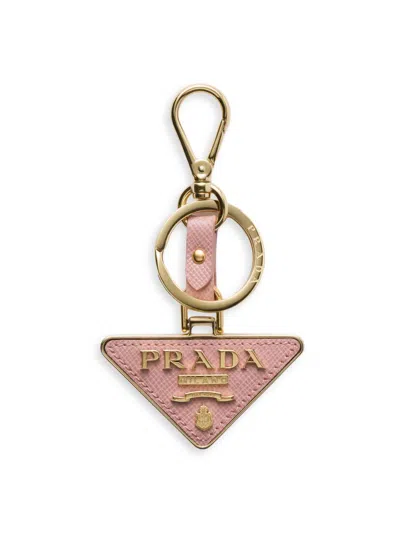 Prada Men's Saffiano Leather And Metal Keychain In Pink