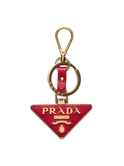 Prada Men's Saffiano Leather And Metal Keychain In Red