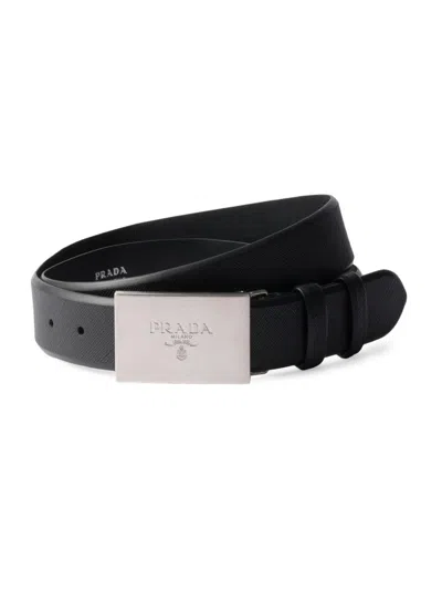 Prada Men's Saffiano Leather Belt In Black