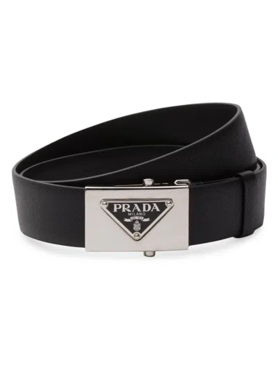 Prada Men's Saffiano Leather Belt In Black
