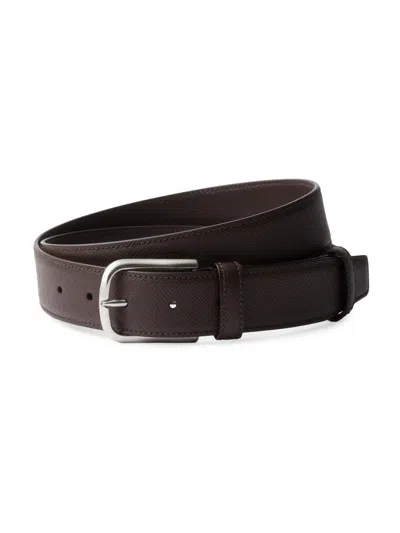 Prada Men's Saffiano Leather Belt In Brown