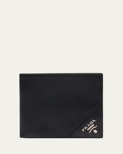 Prada Men's Saffiano Leather Bi-fold Wallet In Nero