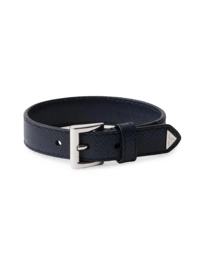 Prada Men's Saffiano Leather Bracelet In Black