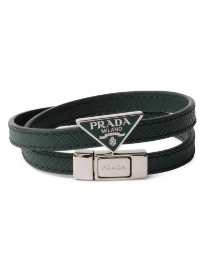 Prada Men's Saffiano Leather Bracelet In Green
