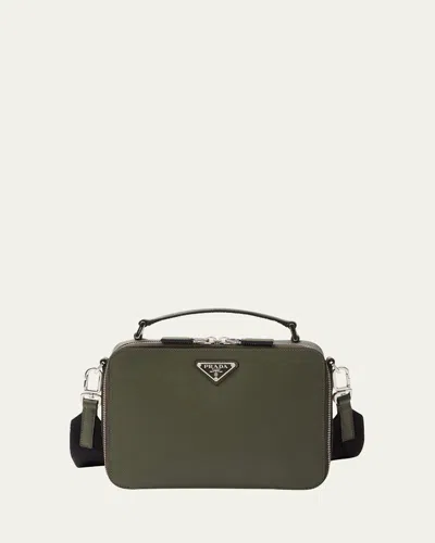PRADA MEN'S SAFFIANO LEATHER BRIQUE CROSSBODY BAG W/ NYLON STRAP