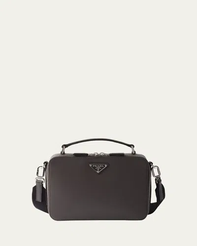 PRADA MEN'S SAFFIANO LEATHER BRIQUE CROSSBODY BAG W/ NYLON STRAP