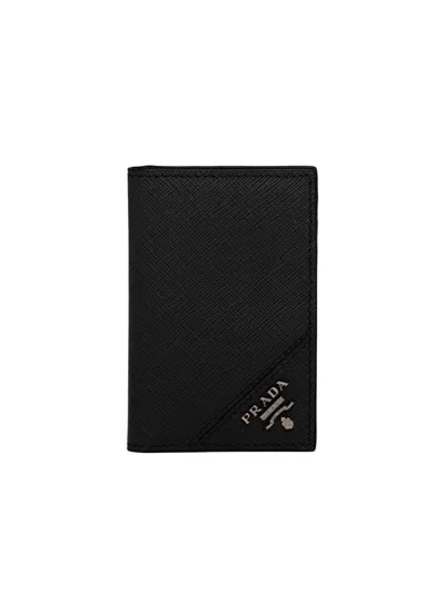 Prada Men's Saffiano Leather Card Holder In Black