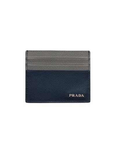 Prada Men's Saffiano Leather Card Holder In Blue