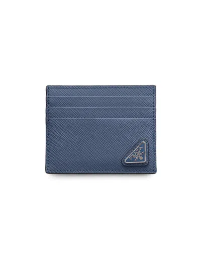 Prada Men's Saffiano Leather Card Holder In Blue