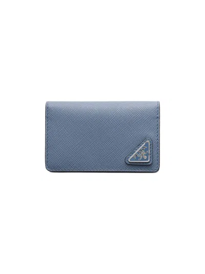 Prada Saffiano Leather Card Holder In Blue